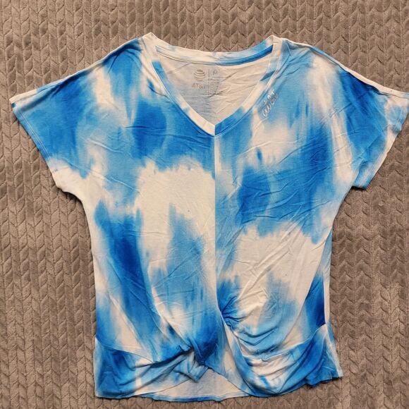 AT&T Top Shirt Womens Size Medium Twist Hem Uniform Employee Team Colors Tie Dye - Picture 1 of 7
